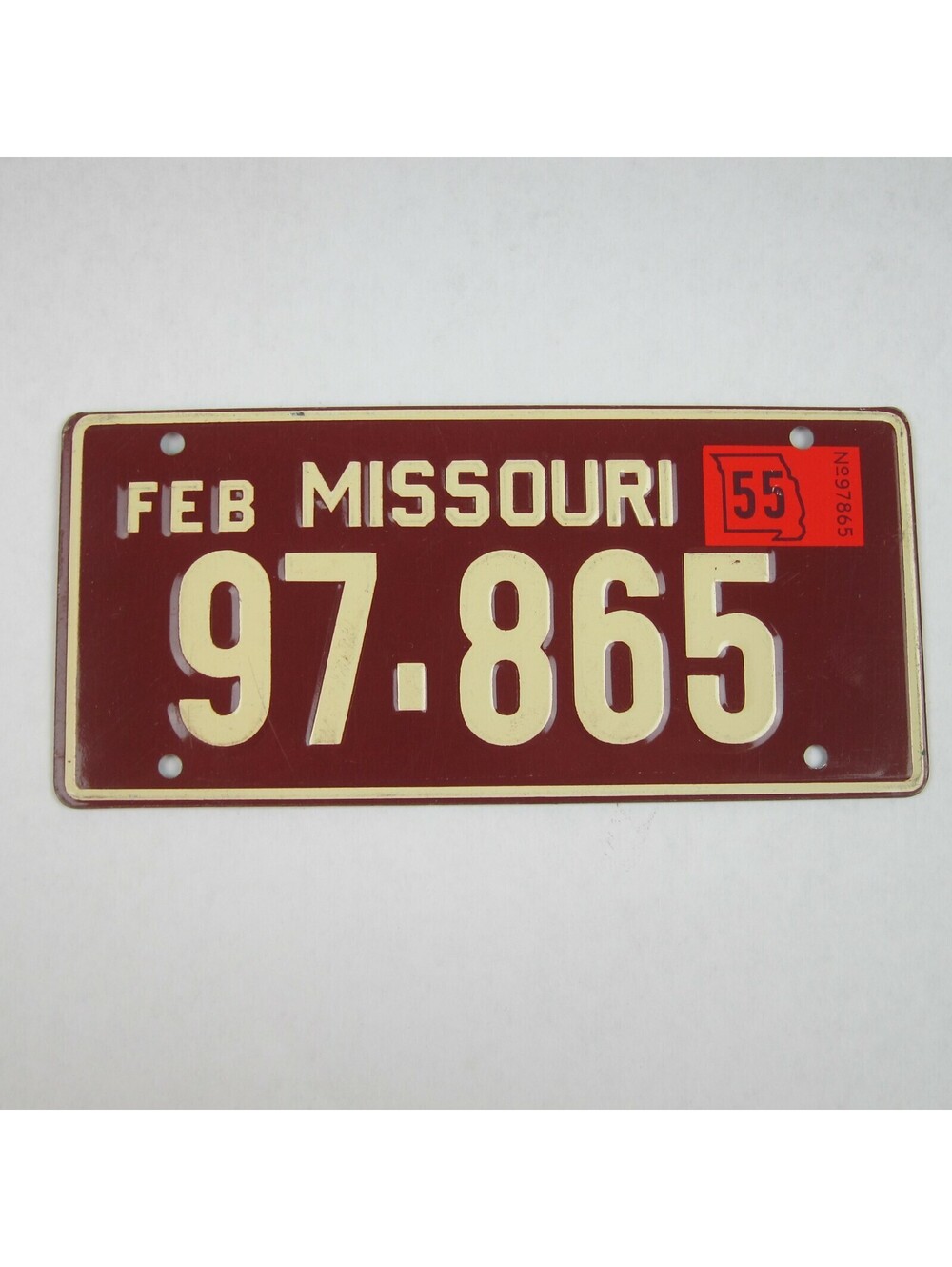 Vintage 1955 Wheaties Cereal Missouri Metal Bicycle License Plate Feb 97-865